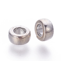Antique Silver Tibetan Style Alloy Beads, Rondelle, Bead Spacers, Cadmium Free & Lead Free, Antique Silver, 7x4mm, Hole: 3mm