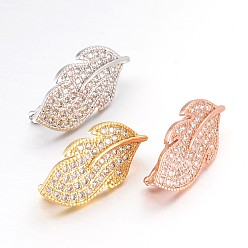 Mixed Color Leaf Brass Micro Pave Cubic Zirconia Enhancer Shortener Bails, Hinged Pendant Bails, with Loop, Nickel Free & Lead Free, Mixed Color, 23.5x11x8mm, Hole: 1.2mm