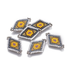 Coloré Liens de perles de rocaille japonaises faites à la main miyuki & toho, Motif métier, losange, colorées, 22.5~26.4x15~17x1.7~1.9mm, Trou: 1.4~1.8mm