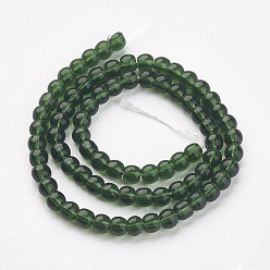 Green Glass Beads Strands, Round, Green, about 4mm in diameter, hole: 0.5mm, about 80pcs/strand, 13 inch