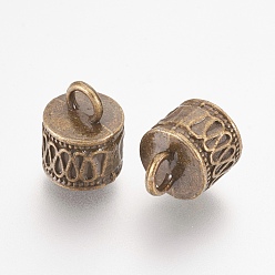 Antique Bronze Tibetan Style Cord Ends, Column, Antique Bronze,  Cadmium Free & Lead Free, 14.5x11mm, Hole: 4mm, Inner Diameter: 7.5mm