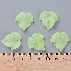 Lime Green Autumn Theme Transparent Frosted Acrylic Pendants, Maple Leaf, Lime Green, 24x22.5x3mm, Hole: 1mm, about 962pcs/500g