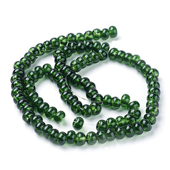 Green Spray Painted Glass Beads, Large Hole Beads, Rondelle, Green, 8~9x5.5mm, Hole: 3~3.5mm