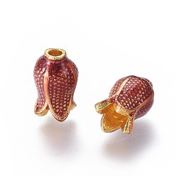 Doré  Des perles d'émail en alliage, fleur, rouge, or, 11x7mm, trou: 1.8 mm, diamètre intérieur: 3.5 mm