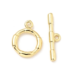 Real 18K Gold Plated Brass Toggle Clasps, Cadmium Free & Lead Free, Round, Real 18K Gold Plated, Ring: 13.5x11x2mm, Hole: 1.2mm, Inner Diameter: 7mm, Bar: 18x4.5x2mm, hole: 1.2mm