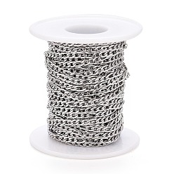Stainless Steel Color 304 Stainless Steel Figaro Chain, with Spool, Unwelded, Stainless Steel Color, Link: 5.5x3x0.7mm and 4x2.5x0.7mm, about 32.8 Feet(10m)/roll