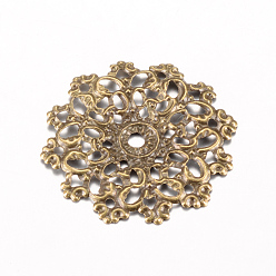 Antique Bronze Iron Links, Etched Metal Embellishments, Flower, Antique Bronze, 30.5~31x30x1.5~2mm, Hole: 1mm
