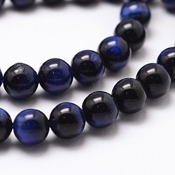 Prussian Blue Natural Tiger Eye Bead Strands, Dyed & Heated, Round, Prussian Blue, 12mm, Hole: 1mm, about 31pcs/strand, 14.9 inch~15.1 inch