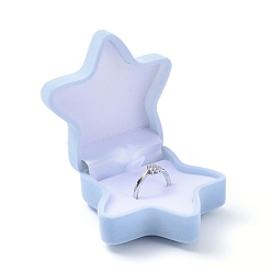 Sky Blue Starfish Shape Velvet Jewelry Boxes, Portable Jewelry Box Organizer Storage Case, for Ring Earrings Necklace, Sky Blue, 6.2x6.1x3.8cm