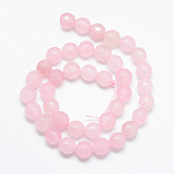 Pink Blanc brins de perles de jade naturels, teint, facette, ronde, rose, 8~9mm, Trou: 1mm, Environ 46 pcs/chapelet, 14.76~14.96 pouce (37.5~38 cm)