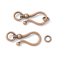 Red Copper Tibetan Style S Hook Clasps, Cadmium Free & Lead Free, Red Copper, S Hook: 38x16x8mm, Ring: 8mm, Hole: 5mm