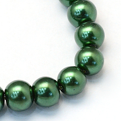 Dark Green Baking Painted Glass Pearl Bead Strands, Pearlized, Round, Dark Green, 3~4mm, Hole: 0.5mm, about 195pcs/strand, 23.6 inch