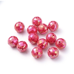 Deep Pink Opaque Chunky Bubblegum Acrylic Beads, Faceted, Round, AB Color, Deep Pink, 20mm, Hole: 2mm, about 110pcs/500g