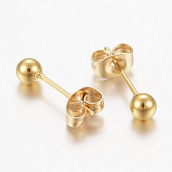 Golden 304 Stainless Steel Stud Earrings, Hypoallergenic Earrings, with Ear Nuts, Round, Golden, 16x4mm, Pin: 0.8mm