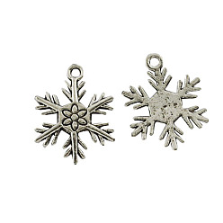 Antique Silver Tibetan Style Alloy Pendants, Cadmium Free & Lead Free, Snowflake, for Christmas, Antique Silver, 26x19x2mm, Hole: 2mm