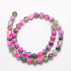 Mixed Color Natural Fire Crackle Agate Bead Strands, Round, Grade A, Faceted, Dyed & Heated, Mixed Color, 6mm, Hole: 1mm, about 61pcs/strand, 15 inch