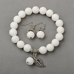 Pierre Mélangete Ensembles de bijoux de pierre gemme naturelle, bracelets et boucles d'oreilles, avec des perles en laiton d'écartement et crochets en laiton, 2 pouce (5.2 cm), 27mm