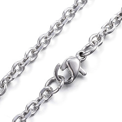 Stainless Steel Color 304 Stainless Steel Necklaces, Cable Chain Necklaces, Faceted, Stainless Steel Color, 19.69 inch(50cm)