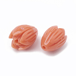 Light Salmon Dyed Synthetic Coral Beads, Jasmine Flower, Light Salmon, 10.5~11x8~9mm, Hole: 1mm