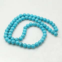 Deep Sky Blue Natural Mashan Jade Round Beads Strands, Dyed, Deep Sky Blue, 6mm, Hole: 1mm, about 69pcs/strand, 15.7 inch