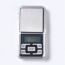 Couleur Acier Inoxydable Outil de bijoux, mini balance de poche électronique numérique en acier inoxydable, avec du plastique, valeur: 0.01 g ~ 500 g, rectangle, couleur inox, 122x63x20mm