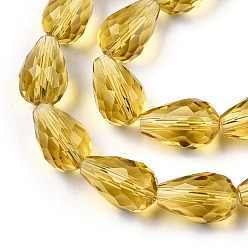 Goldenrod Glass Beads Strands, Faceted, Drop, Goldenrod, 15x10mm, Hole: 2mm, about 48pcs/strand, 27.56 inch(70cm)