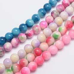 Mixed Color Natural & Dyed Malaysia Jade Bead Strands, Round, Mixed Color, 4mm, Hole: 0.8mm, about 89pcs/strand, 15 inch