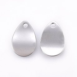 Stainless Steel Color 201 Stainless Steel Charms, Stamping Blank Tag, Teardrop, Stainless Steel Color, 13x9x0.8mm, Hole: 1.4mm