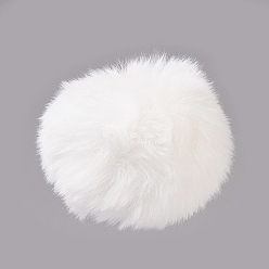 Blanc Pendentifs recouverts de boule de pom pom en fausse fourrure de lapin à la main, boules de poils de lapin floue, avec fibre élastique, blanc, 55~74mm, Trou: 5mm
