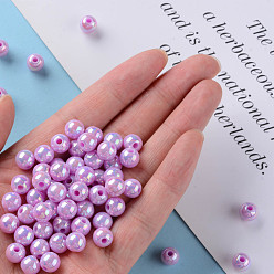 Violet Opaque Acrylic Beads, AB Color Plated, Round, Violet, 8x7mm, Hole: 2mm, about 1745pcs/500g