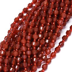 Красный Агат Природного сердолика нитей бисера, с бисером, граненые, двухконусные, точечные призмы с двойным концом, 5~7x6 мм, отверстие : 0.8 мм, около 48 шт / нитка, 15.55 дюйм (39.5 см)