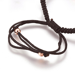 Coconut Brown Nylon Cord Braided Bead Bracelets Making, with Brass Beads, Long-Lasting Plated, Real Rose Gold Plated, Coconut Brown, 10-1/4 inch~11-5/8 inch(26~29.6cm)