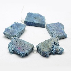 Rainbow Plated Electroplated Natural Druzy Crystal Beads Strands, Flat Slab Beads, Nuggets, Dyed, Rainbow Plated, 35~37x23~42x8~9mm, Hole: 2~2.5mm, about 5pcs/strand, 8.07 inch~8.26 inch (20.5~21cm)