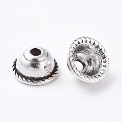 Antique Silver Tibetan Style Alloy Bead Caps, Apetalous, Antique Silver, Lead Free & Cadmium Free & Nickel Free, 8x4mm, Hole: 2mm, Inner diameter: 5mm