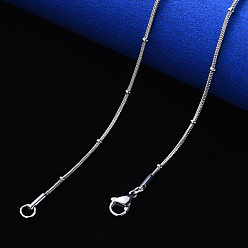 Stainless Steel Color 304 Stainless Steel Round Snake Chain Necklace, with Rondelle Beads and Lobster Claw Clasp, Stainless Steel Color, 19.68 inch(50cm)x1.2mm