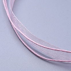 Pink Jewelry Making Necklace Cord, with 2 Threads Waxed Cord, Organza Ribbon and Iron Findings, Pink, 17 inch