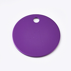 Purple Aluminum Pendants, Blank Tags, Flat Round, Purple, 25x1mm, Hole: 3mm