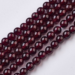 Garnet Natural Garnet Beads Strands, Round, 4mm, Hole: 0.5mm, about 98pcs/strand, 15.5 inch(39.5cm)