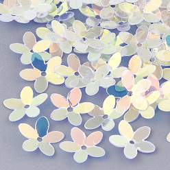 Clear Plastic Paillette Beads, Sequins Beads, Flower, Clear, 10x10.5x0.5mm, Hole: 1mm, about 16000pcs/500g