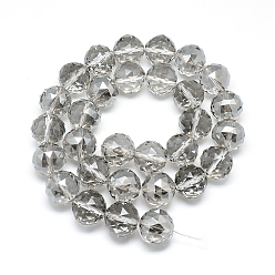 Gray Electroplate Glass Bead Strands, Faceted, Round, Gray, 17~18x17~18mm, Hole: 2mm, about 30pcs/strand, 22.8 inch