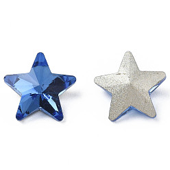 Royal Blue Glass Rhinestone Cabochons, Nail Art Decoration Accessories, Faceted, Star, Royal Blue, 9.5x10x4.5mm