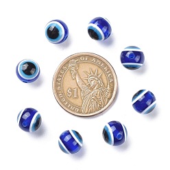 Medium Blue Round Evil Eye Resin Beads, Medium Blue, 10x9mm, Hole: 1.8~2mm