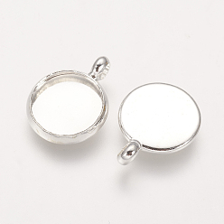 Silver Brass Pendant Cabochon Settings, Plain Edge Bezel Cups, Nickel Free, Silver Color Plated, Tray: 10mm, 12x2mm, Hole: 3mm
