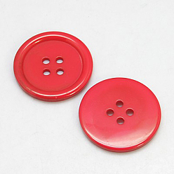 Red Resin Buttons, Dyed, Flat Round, Red, 28x3mm, Hole: 2mm, 98pcs/bag