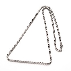 Stainless Steel Color 304 Stainless Steel Box Chain Necklaces, with Lobster Claw Clasps, Stainless Steel Color, 23.7 inch(60.1cm)