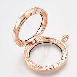 Розовое Золото Сплав магнитные подвески медальон, со стеклом, плоско-круглые, розовое золото , 37x30x7 мм, отверстия: 3.5 mm, Внутренний диаметр: 23 mm