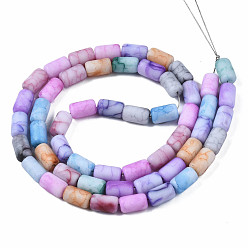 Colorful Opaque Baking Painted Crackle Glass Beads Strands, Frosted, Column, Colorful, 7.5x4.5mm, Hole: 1mm, about 49pcs/strand, 18.31 inch(46.5cm)