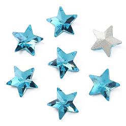 Sky Blue Glass Rhinestone Cabochons, Nail Art Decoration Accessories, Faceted, Star, Sky Blue, 9.5x10x4.5mm