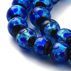 Blue Glow in the Dark Luminous Style Handmade Silver Foil Glass Round Beads, Blue, 8mm, Hole: 1mm