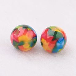 Colorful Spray Painted Resin Beads, with Pattern, Round, Colorful, 10mm, Hole: 2mm